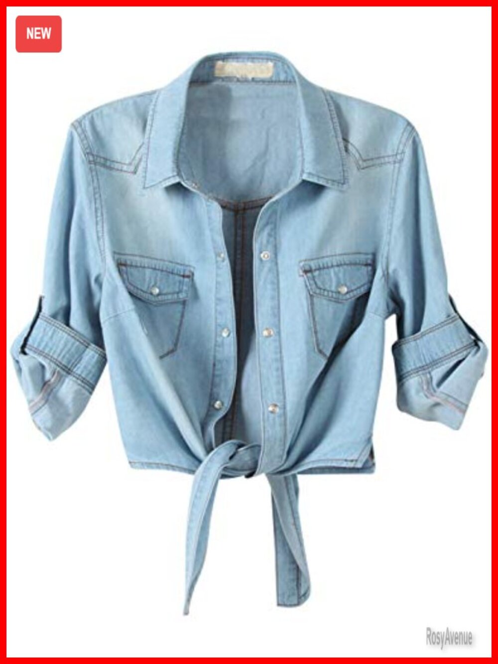 Women's Crop Denim Cardigan, Snap Button Cowgirl Shirt, Chambray Tie Knot Top
